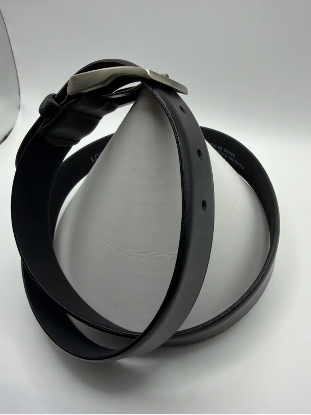 Black Italian Leather Dress Belt - Silver Color Buckle Men's Size 36/90